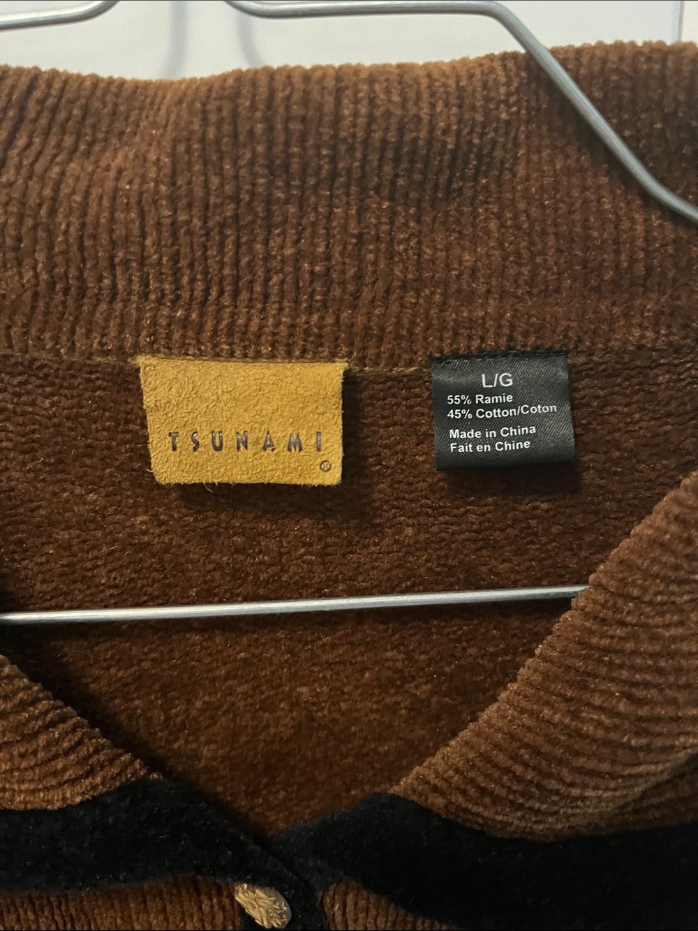 Brown Velvet-Like Button Front Cardigan with Contrast Trim Horse Embroidery - Picture 2 of 4